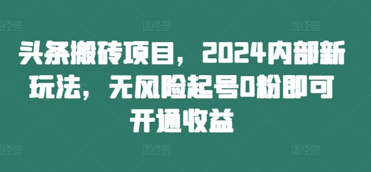 头条搬砖项目,2024内部新玩法,无风险起号0粉即可开通收益-聊项目