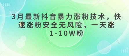 3月最新抖音暴力涨粉技术，快速涨粉安全无风险，一天涨1-10W粉-聊项目