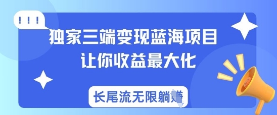 独家三端变现蓝海项目，让你收益最大化，长尾流无限躺挣-聊项目