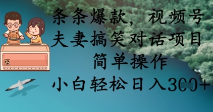 条条爆款，视频号夫妻搞笑对话项目，简单操作，小白轻松日入3张+-聊项目