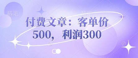 付费文章：客单价500，利润300-聊项目