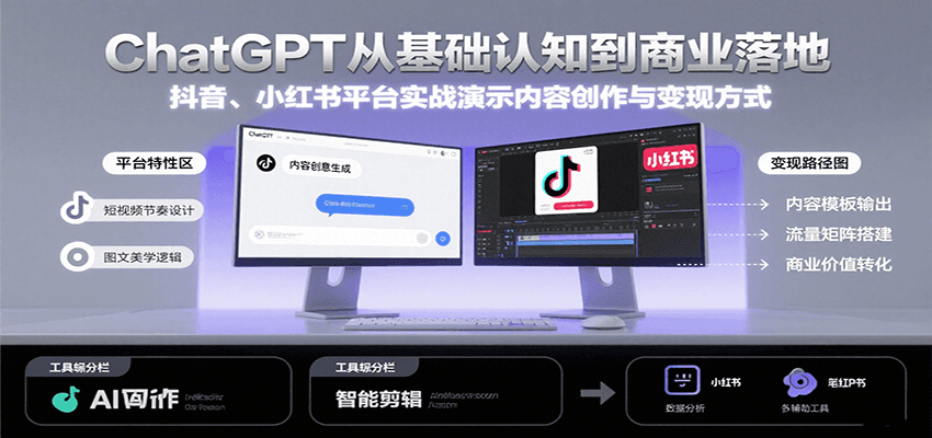 ChatGPT从基础认知到商业落地，实战演示抖音、小红书等平台的内容创作与变现-聊项目