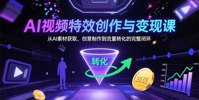 AI视频特效创作与变现课：从AI素材获取、创意制作到流量转化的完整闭环-聊项目
