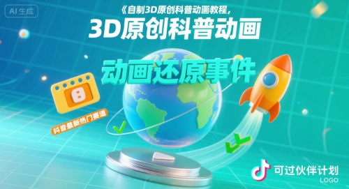 自制3D原创科普动画教程，动画还原事件，抖音最新热门赛道，可过伙伴计划-聊项目