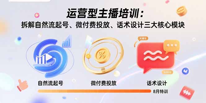 运营型主播培训：拆解自然流起号、微付费投放、话术设计三大核心模块-8月-聊项目