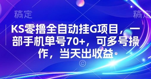 KS零撸全自动挂G项目,一部手机单号70+,可多号操作,当天出收益【揭秘】-聊项目
