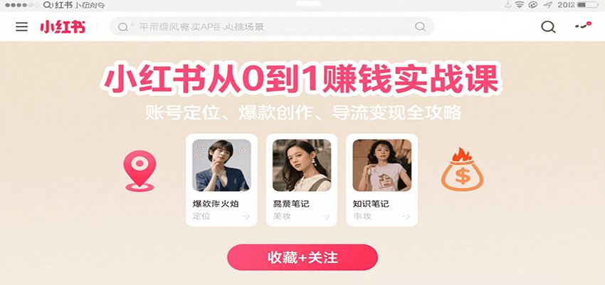 小红书从0到1赚钱实战课：账号定位、 爆款创作 、导流变现全攻略-聊项目