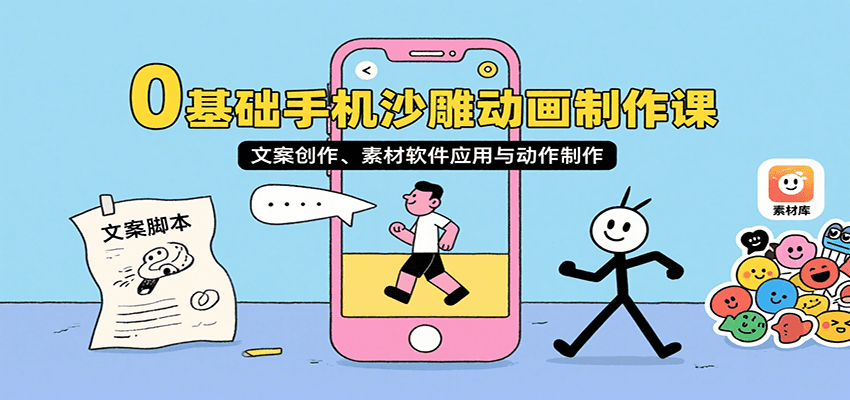 0基础手机沙雕动画制作课,文案创作、素材软件应用与动作制作-聊项目
