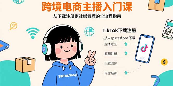 跨境电商主播入门课,TikTok下载注册,支付工具配置,社媒账号管理全流程-聊项目