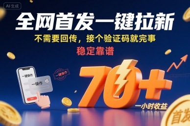 全网首发一键拉新项目，不需要回传，接个验证码就完事，稳定靠谱，一小时收益70+【揭秘】-聊项目