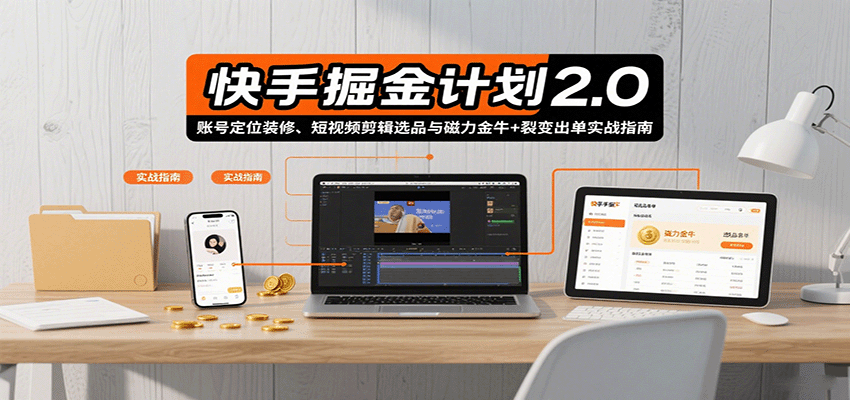 快手掘金计划2.0,账号定位装修、短视频剪辑选品与磁力金牛+裂变出单实战指南-聊项目