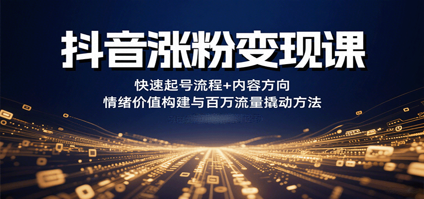 抖音涨粉变现课,快速起号流程+内容方向+情绪价值构建与百万流量撬动方法-聊项目