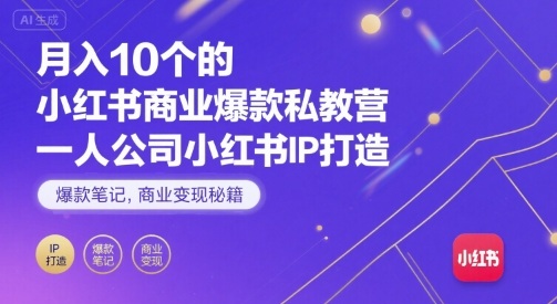 月入10个的小红书商业爆款私教营，一人公司小红书IP打造，爆款笔记，商业变现秘籍-聊项目