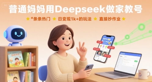 普通妈妈用Deepseek做家教号，条条热门，日变现1k+的玩法，直接抄作业-聊项目