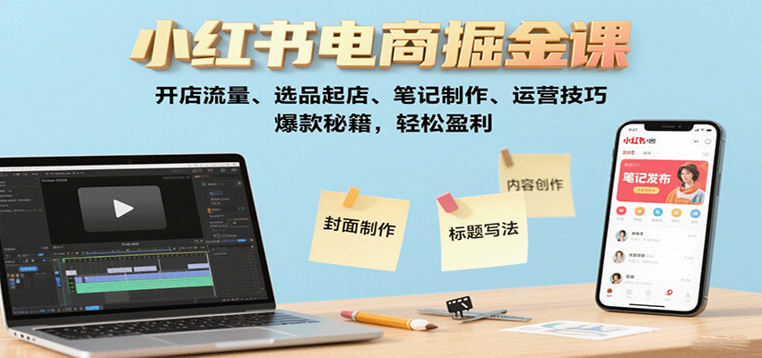 小红书电商掘金课:开店流量、选品起店、笔记制作、运营技巧,爆款秘籍,轻松盈利-聊项目