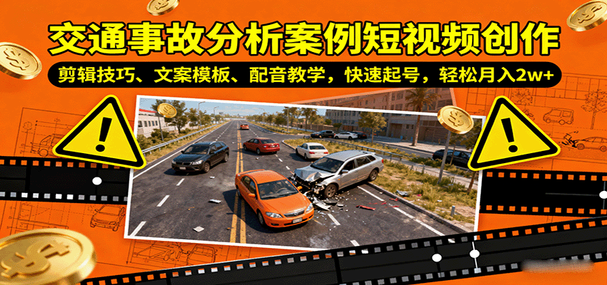 交通事故分析案例短视频创作,剪辑技巧、文案模板、配音教学,快速起号,轻松月入2w+-聊项目