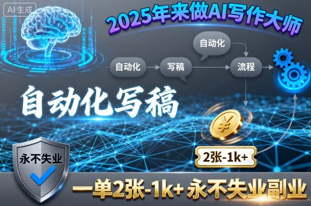 2025年来做AI写作大师,自动化写稿,一单2张-1k+,永不失业副业-聊项目