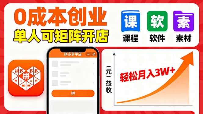 拼多多虚拟电商,0成本,单人可矩阵开店,轻松月入3W+-聊项目