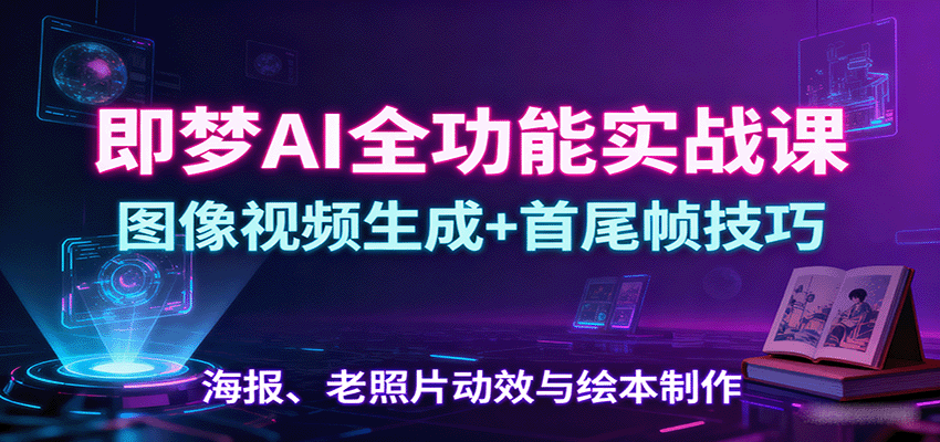 即梦AI全功能实战课：图像视频生成+首尾帧技巧，海报、老照片动效与绘本制作-聊项目