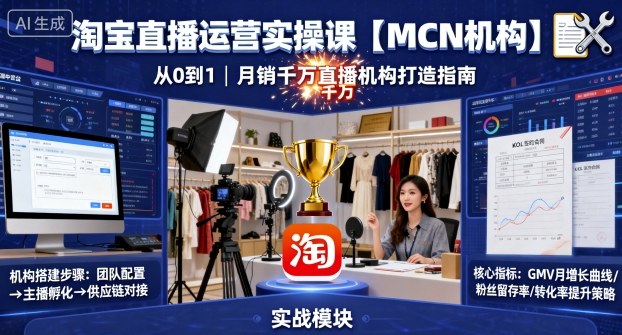 淘宝直播运营实操课【MCN机构】,从0到1做一家月销千W的直播机构-聊项目