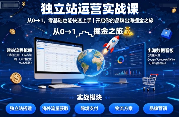 独立站运营实战课，从0到1，零基础也能快速上手，开启你的品牌出海掘金之旅-聊项目