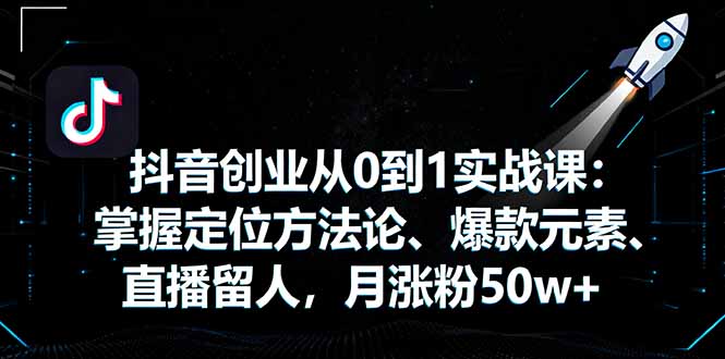 抖音创业从0到1实战课:掌握定位方法论、爆款元素、直播留人,月涨粉50w+-聊项目
