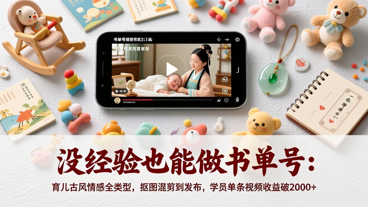 没经验也能做书单号：育儿古风情感全类型，抠图混剪到发布，学员单条视频收益破2000+-聊项目