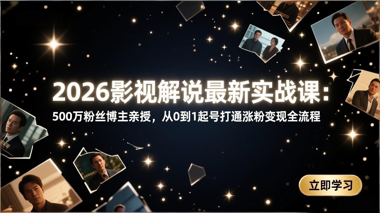 2026影视解说最新实战课：500万粉丝博主亲授，从0到1起号打通涨粉变现全流程-聊项目