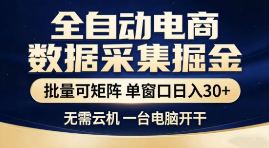 独家电商数据全自动采集项目，批量可矩阵，单窗口轻松日入3张+【揭秘】-聊项目