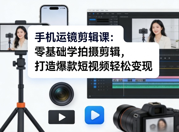 手机运镜剪辑课:零基础学拍摄剪辑,打造爆款短视频轻松变现-聊项目