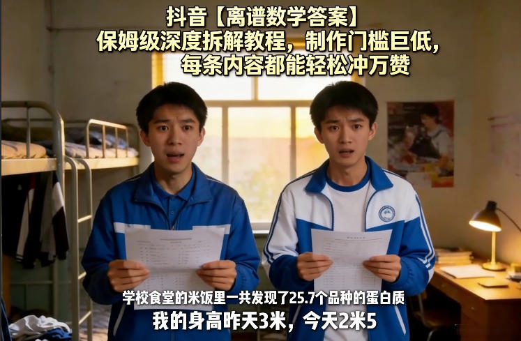 抖音【离谱数学答案】保姆级深度拆解教程，制作门槛巨低，每条内容都能轻松冲万赞，附详细步骤-聊项目