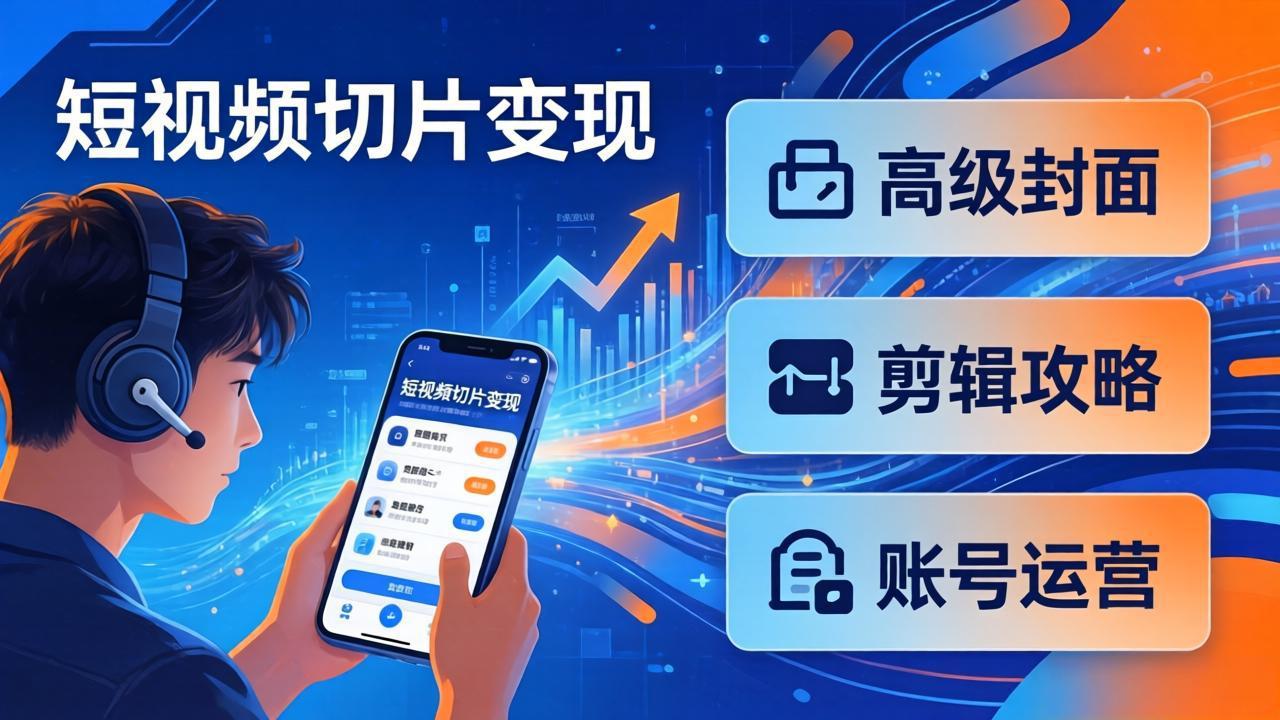 短视频切片变现速成班2.0:高级封面+剪辑攻略+账号运营,0基础小白快速入局副业-聊项目
