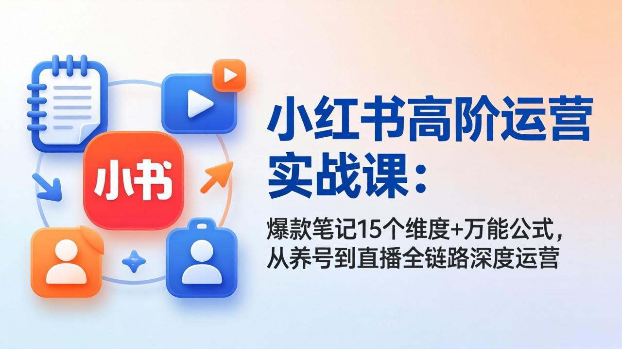 小红书高阶运营实战课:爆款笔记15个维度+万能公式,从养号到直播全链路深度运营-聊项目