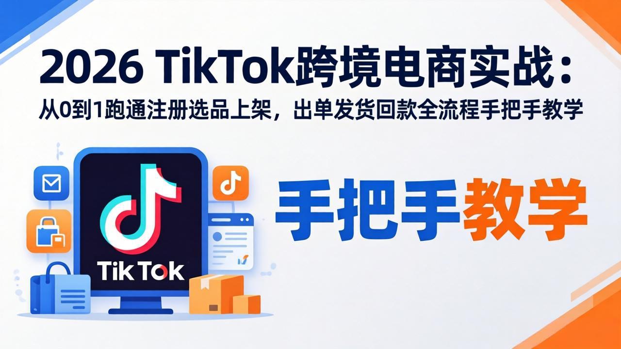 2026TikTok跨境电商实战:从0到1跑通注册选品上架,出单发货回款全流程手把手教学-聊项目