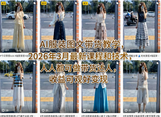 AI服装图文带货教学,2026年3月最新课程和技术,人人都可做带货达人,收益可观好变现-聊项目