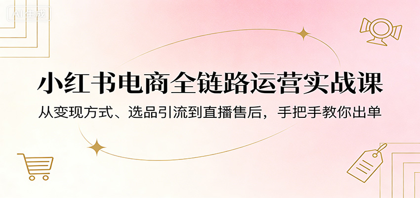 小红书电商全链路运营实战课:从变现方式、选品引流到直播售后,手把手教你出单-聊项目