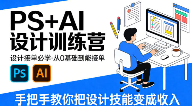 设计接单必学,PS+AI设计训练营,从0基础到能接单,手把手教你把设计技能变成收入-聊项目