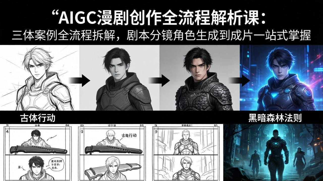 AIGC漫剧创作全流程解析课:三体案例全流程拆解,剧本分镜角色生成到成片一站式掌握-聊项目