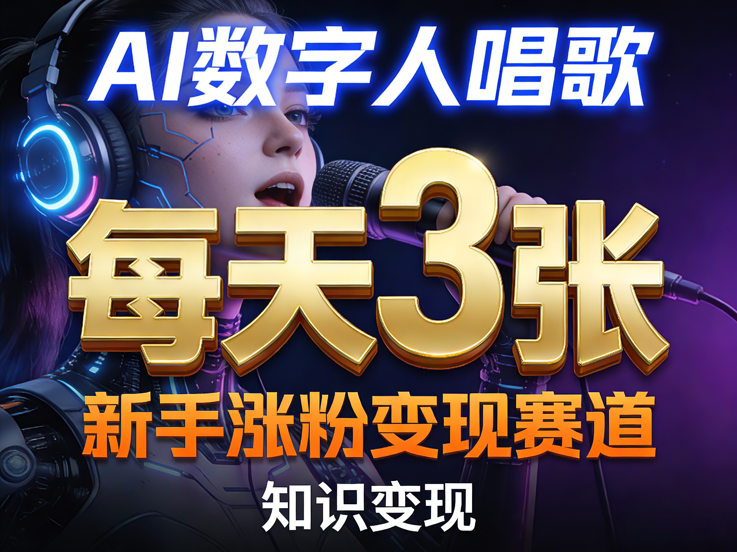 AI数字人唱歌,新手涨粉变现赛道,每天3张和知识付费,副业必备-聊项目