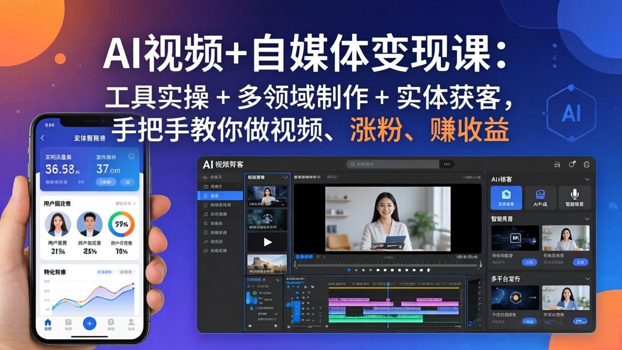 AI视频+自媒体变现课:工具实操 + 多领域制作 + 实体获客,手把手教你做视频、涨粉、赚收益-聊项目