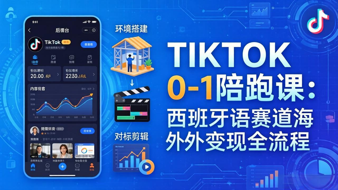 TIKTOK 0-1 陪跑课:从环境搭建到刷对标剪辑,西班牙语赛道海外变现全流程-聊项目