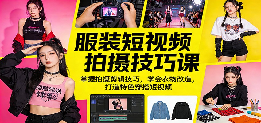 服装短视频拍摄技巧课:掌握拍摄剪辑技巧,学会衣物改造,打造特色穿搭短视频-聊项目
