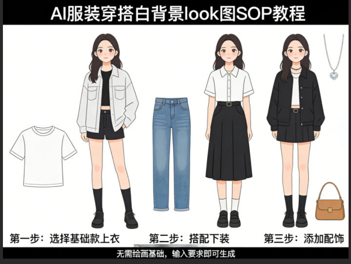 AI服装穿搭白背景look图SOP教程,不用会画画,提几句具体要求,AI就能还你一个奇迹-聊项目