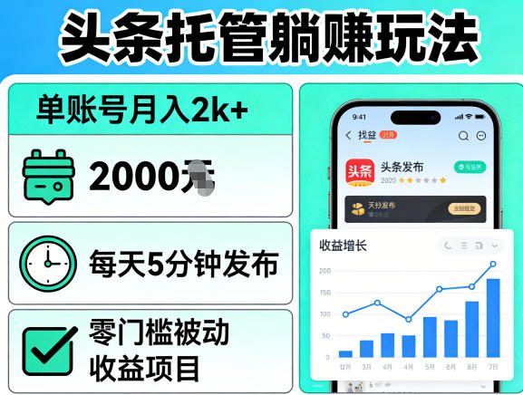 头条托管躺賺玩法,单账号月入2k+,每天5分钟发布即可,零门槛被动收益项目【揭秘】-聊项目