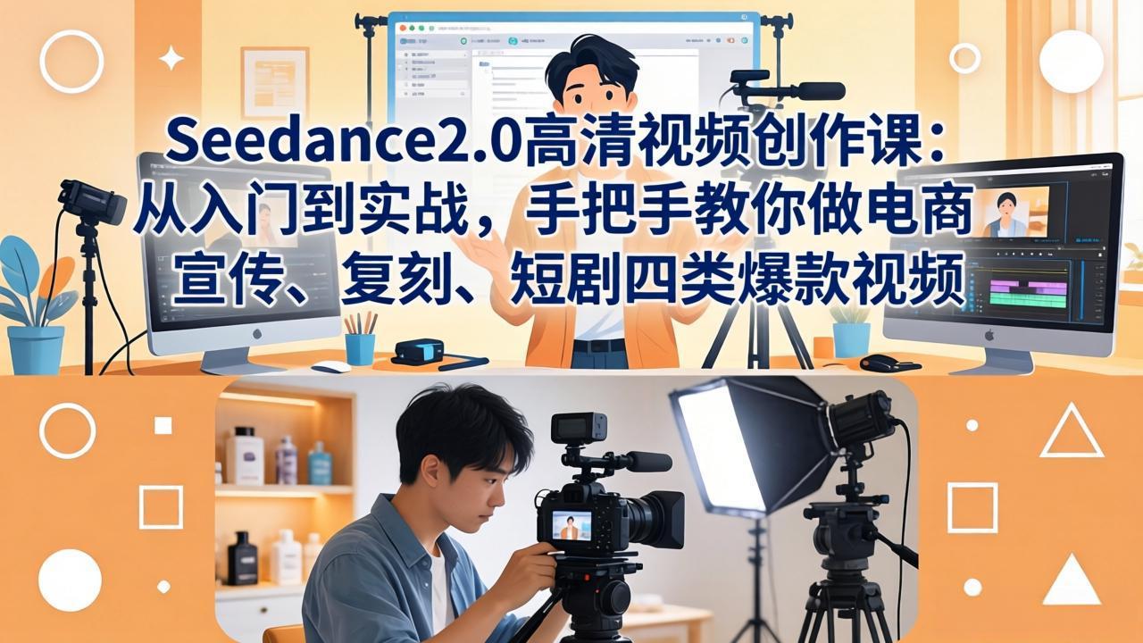 Seedance2.0高清视频创作课:从入门到实战,手把手教你做电商、宣传、复刻、短剧四类爆款视频-聊项目