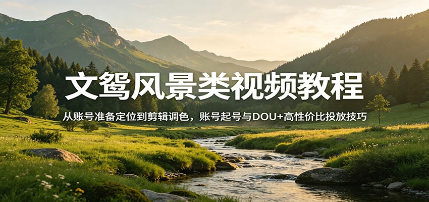 文鸳风景类视频教程:从账号准备定位到剪辑调色,账号起号与DOU+高性价比投放技巧-聊项目