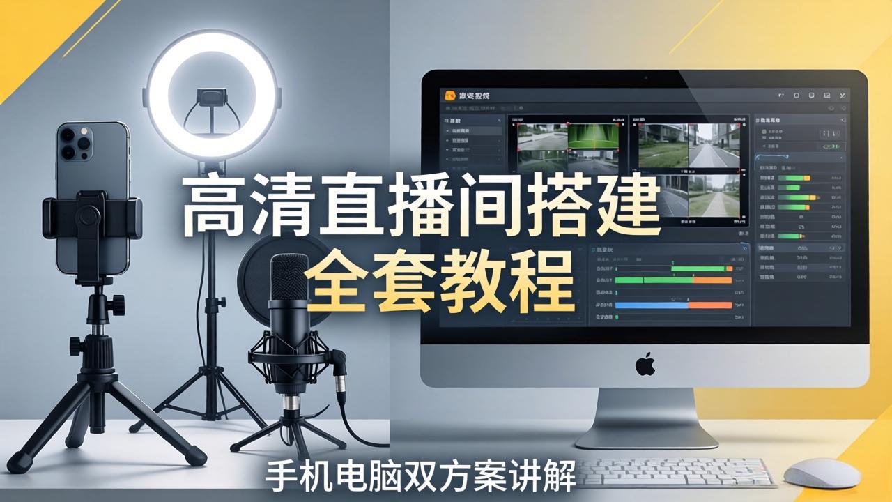 高清直播间搭建全套教程，手机电脑双方案讲解，设备选型调试多机位实操教学-聊项目