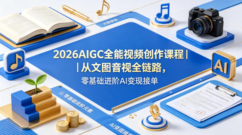 2026AIGC全能视频创作课程｜从文图音视全链路，零基础进阶AI变现接单-聊项目