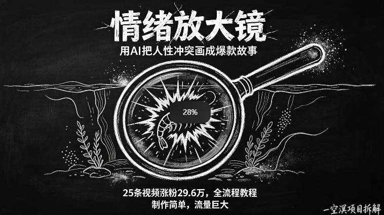 AI制作“情绪放大镜“视频，25条视频涨粉29.6W粉，流量巨大，制作简单，全流程教程-聊项目