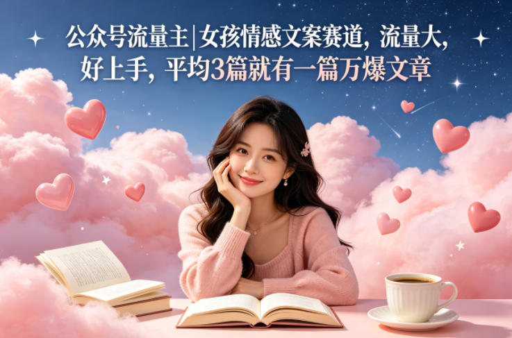 公众号流量主女孩情感文案赛道，流量大，好上手，平均3篇就有一篇万爆文章-聊项目